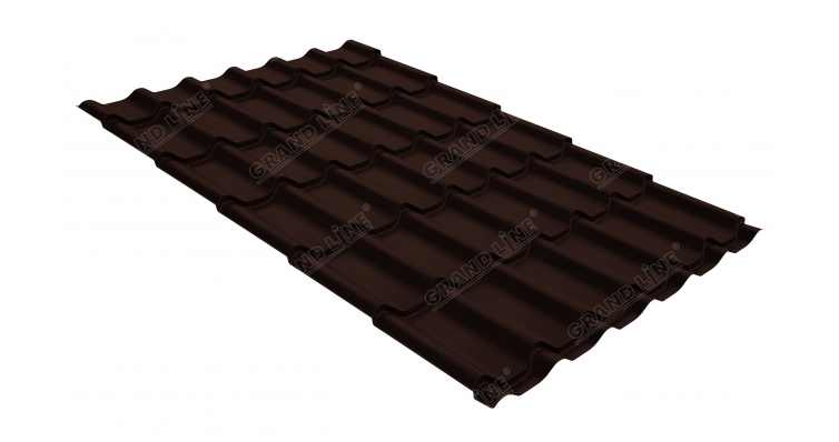 Металлочерепица классик Grand Line 0,5 GreenCoat Pural RR 887 шоколадно-коричневый (RAL 8017 шоколад