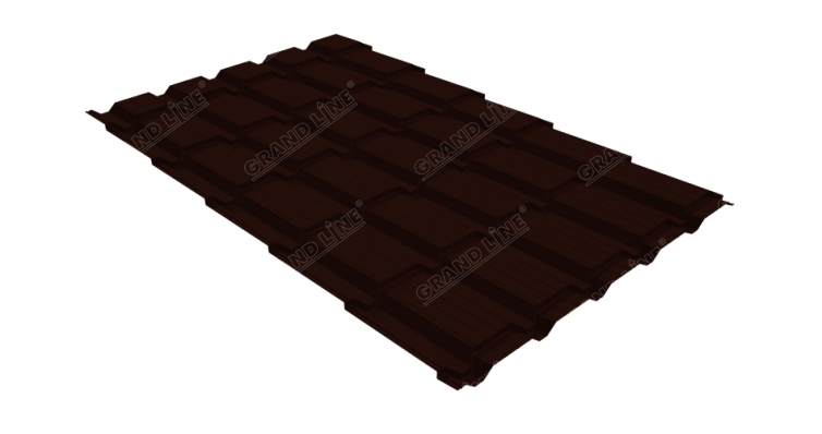 Металлочерепица квадро профи Grand Line 0,5 Quarzit RR 32 темно-коричневый