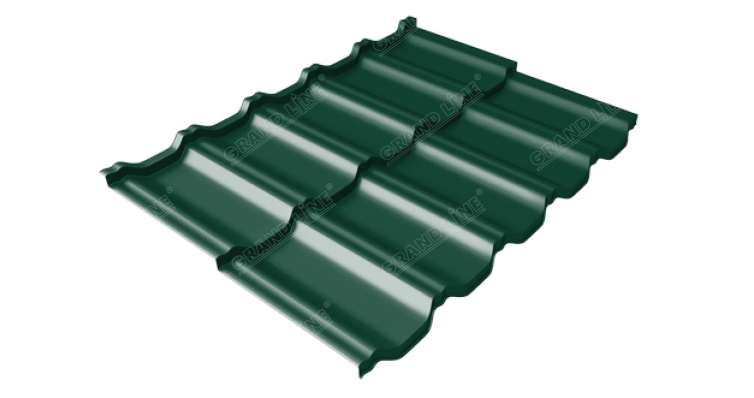 Металлочерепица модульная квинта Uno Grand Line c 3D резом 0,45 Drap RAL 6005 зеленый мох