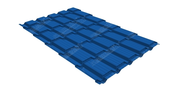 Металлочерепица квадро профи Grand Line 0,5 Velur20 RAL 5005 сигнальный синий
