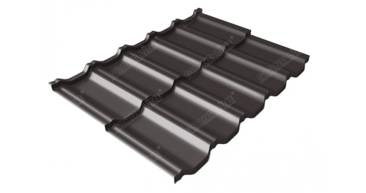 Металлочерепица модульная квинта Uno Grand Line c 3D резом 0,5 Rooftop Matte RR 32 темно-коричневый