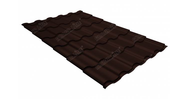Металлочерепица кредо Grand Line 0,5 GreenСoat Pural Matt RR 887 шоколадно-коричневый (RAL 8017 шоко