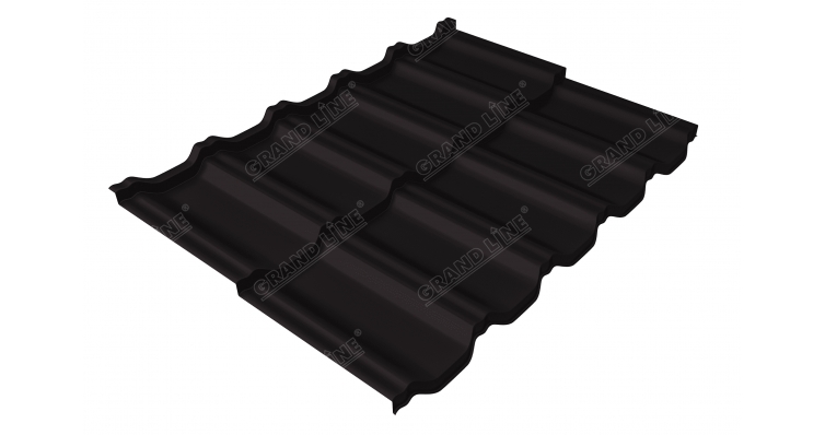 Металлочерепица модульная квинта Uno Grand Line c 3D резом 0,5 Velur20 RAL 8022 черно-коричневый